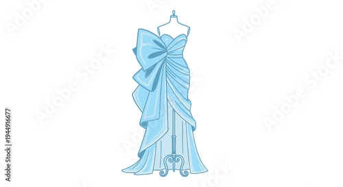 Vector illustration of a light blue evening gown with bow