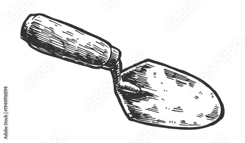 Cement spoon vector illustration. Hand drawn sketch. Engraving style.