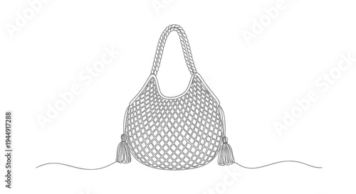 Vector illustration of a woven mesh bag with tassels