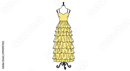 Vector illustration of a yellow ruffled dress on a mannequin