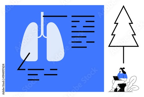Human lungs illustration. Human lungs with notes for educational purposes. Human lungs and health linked to environmental conservation. For medical, health education, and awareness content