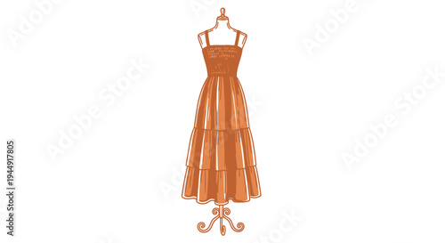 Vector illustration of a single orange evening dress on a mannequin