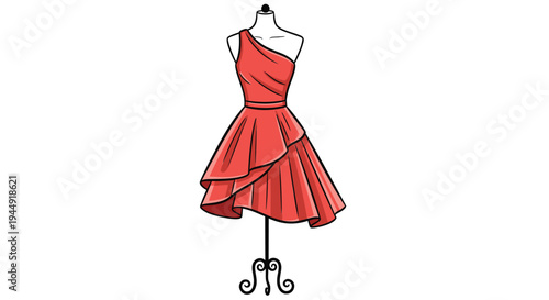 Vector illustration of red cocktail dress on mannequin