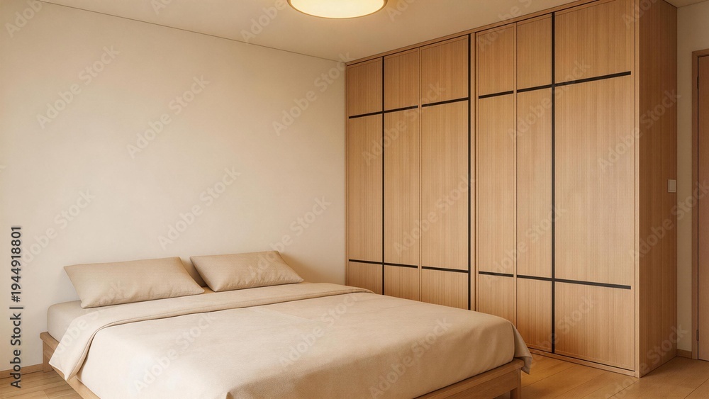 Fototapeta premium Modern bedroom with wooden furniture