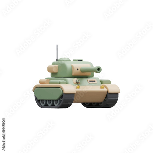 Simple flat 2D pastel vector illustration of a cute military tank with rounded shapes and friendly design