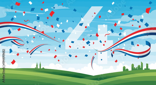 Large Checkmark with Confetti and Ribbons.