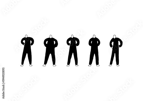 腰に手を当てる人物のゆるい黒の手描きイラストセット