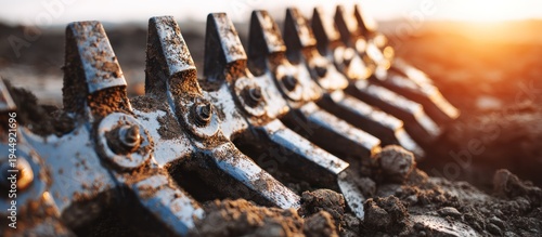 Rusty Excavator Bucket Teeth Close Up.