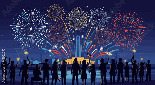 People Watching Fireworks Display at Night.