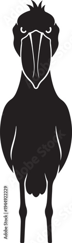 Minimalist Black and White Shoebill Stork Silhouette, Whalehead Bird Illustration, Animal Icon or Avatar