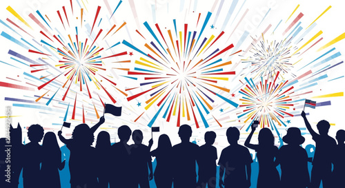 Silhouetted People Watching Colorful Fireworks Display.