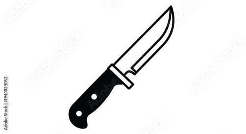 Simple black and white illustration of a hunting knife with a dark handle