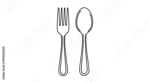 Simple black and white line drawing of a fork and spoon facing right