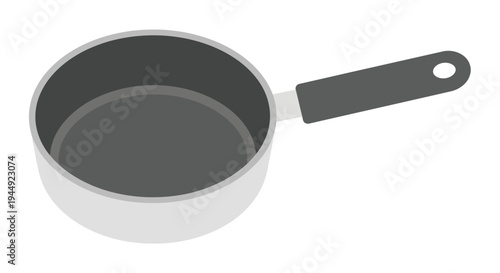 Simple illustration of a stainless steel saucepan with a black handle top view