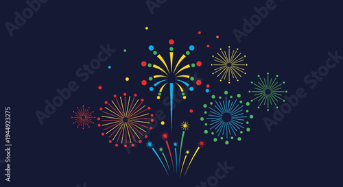 Vibrant Fireworks Explosion in Dark Night Sky.