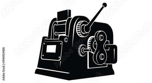 Vintage mechanical slot machine illustration in stark black and white