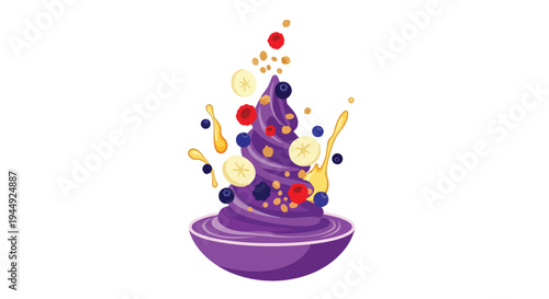 Acai Bowl with Fresh Berries and Banana Slices Illustration