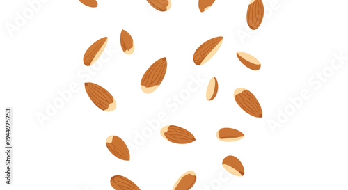 Falling Almond Nuts Isolated on White Background