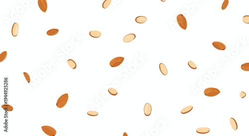 Falling Almonds Pattern on White Background