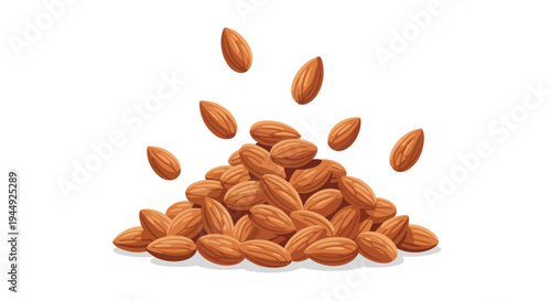 Pile of Fresh Raw Almond Nuts Isolated on White Background