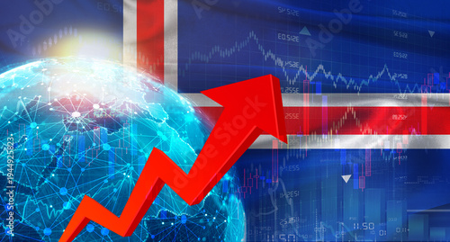 Global financial growth with Iceland flag. Financial growth with Iceland flag on economic background