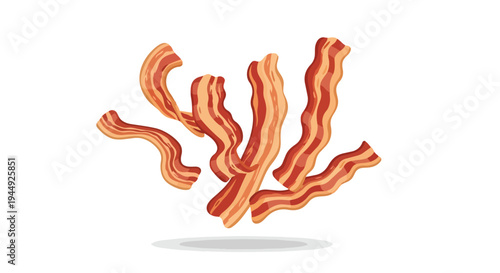 Crispy Fried Bacon Strips Isolated on White Background