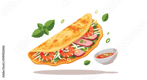 Vietnamese Banh Xeo Savory Crepe with Shrimp and Pork