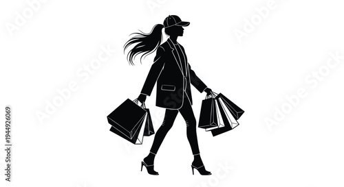 Vector silhouette of woman carrying shopping bags