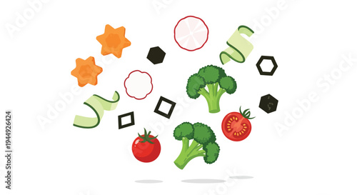 Fresh Vegetable Ingredients Floating in Air for Healthy Cooking