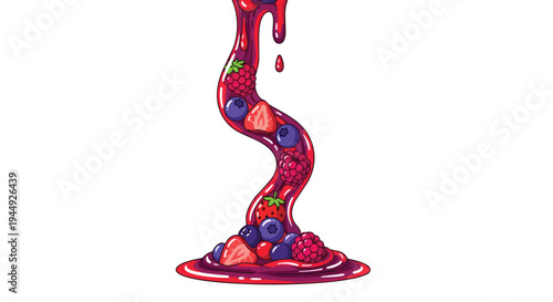 Fresh Berry Jam Stream with Mixed Fruit Pieces