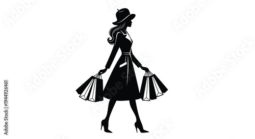 Vector silhouette of woman carrying shopping bags