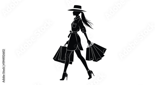 Vector silhouette of a woman with shopping bags