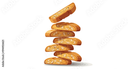 Stack of Crunchy Almond Biscotti Cookies Isolated on White Background