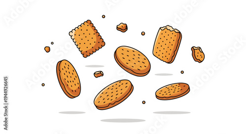 Floating Crunchy Cookies and Biscuits Illustration
