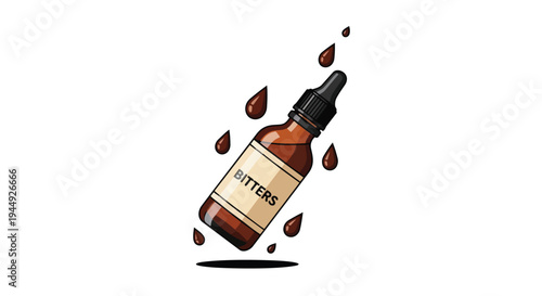 Pixel Art Illustration of a Glass Bottle of Cocktail Bitters with Droplets