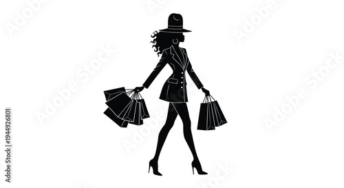 Vector silhouette of woman carrying shopping bags