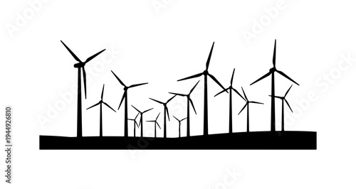 Wind Turbines Silhouette Vector Illustration