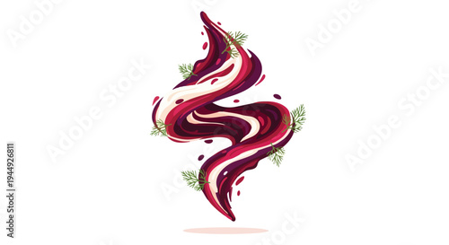 Abstract Beetroot Juice Swirl with Fresh Dill Herb Leaves