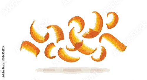 Floating Orange Peels Illustration Isolated on White Background