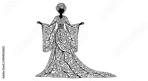 Vector illustration of a woman in a long, patterned dress
