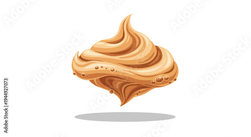 Swirl of Creamy Peanut Butter or Caramel Sauce Isolated on White Background