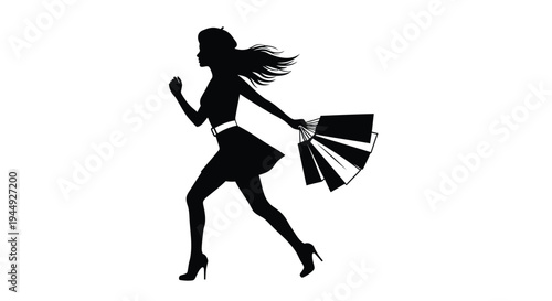Silhouette of woman running with fan vector