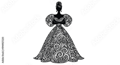 Black and white Victorian woman silhouette vector
