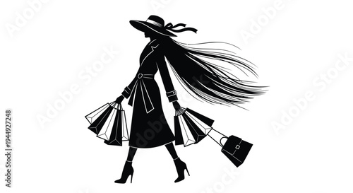 Vector illustration of woman with shopping bags