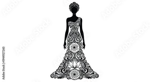 Vector illustration of woman in floral evening gown