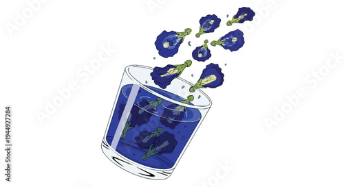 Illustration of Butterfly Pea Flower Tea in a Glass