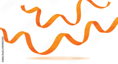 Abstract Wavy Orange Ribbons Isolated on White Background