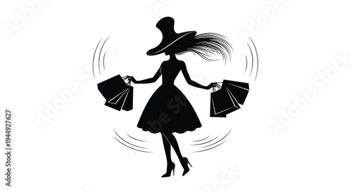 Black silhouette of a woman with shopping bags vector