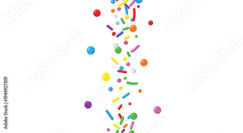Colorful Sugar Sprinkles and Candy Balls Falling Isolated on White Background