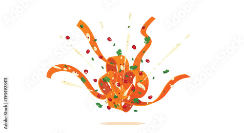Abstract Carrot Ribbon Salad with Herbs and Pomegranate Seeds Illustration